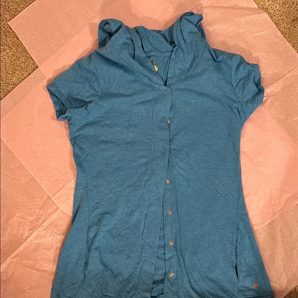 Fila Blue Hooded Shirt with Buttons